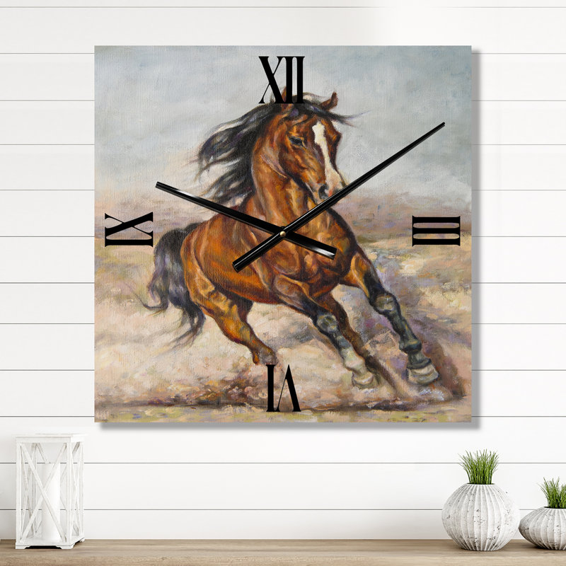 Peinture d'un horloge murale cheval dans la course, Grand