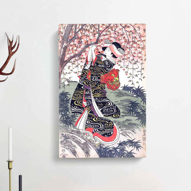 Geisha Under a Cherry Tree by Utagawa Toyokuni - Wrapped Canvas, 60cm H x 40cm W x 3cm D