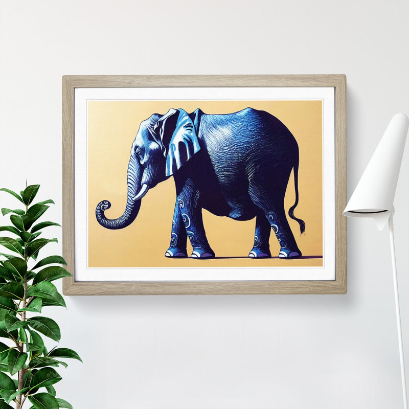 XH1022-6603X Elephant - Single Picture Frame Painting, 25cm H x 34cm W x 2cm D, Oak
