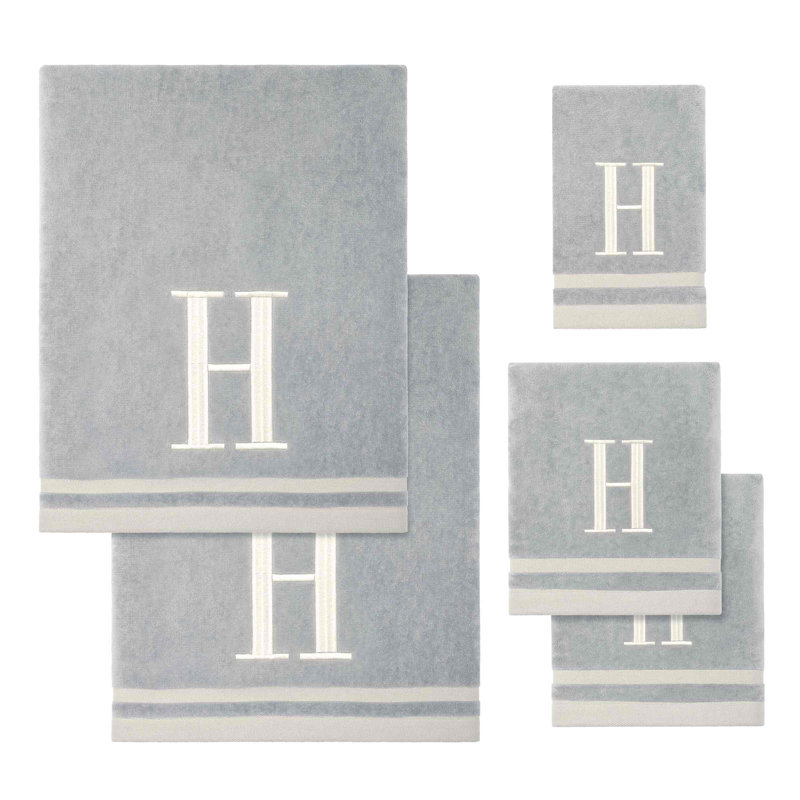 IVR/GLD Monogram Towel Set, 5 Piece Towel Set, Gray