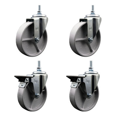 Threaded Stem Caster w/Roller Bearing - 5" Wheel & 3/8" Stem