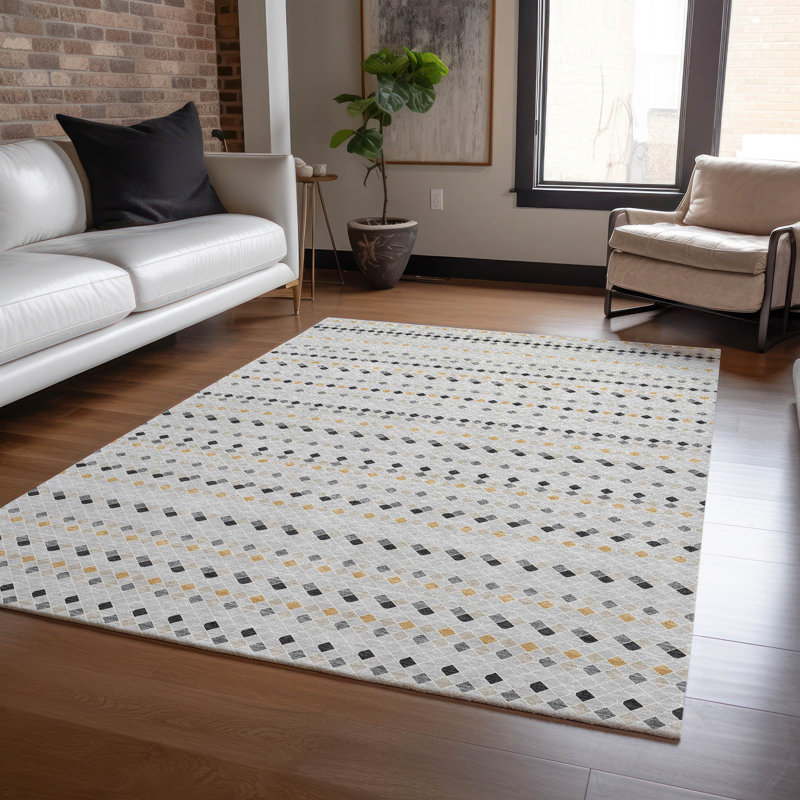 Tapis argenté intérieur / extérieur lavable en machine Christain ACN1417, Rectangulaire 8 pi x 10 pi