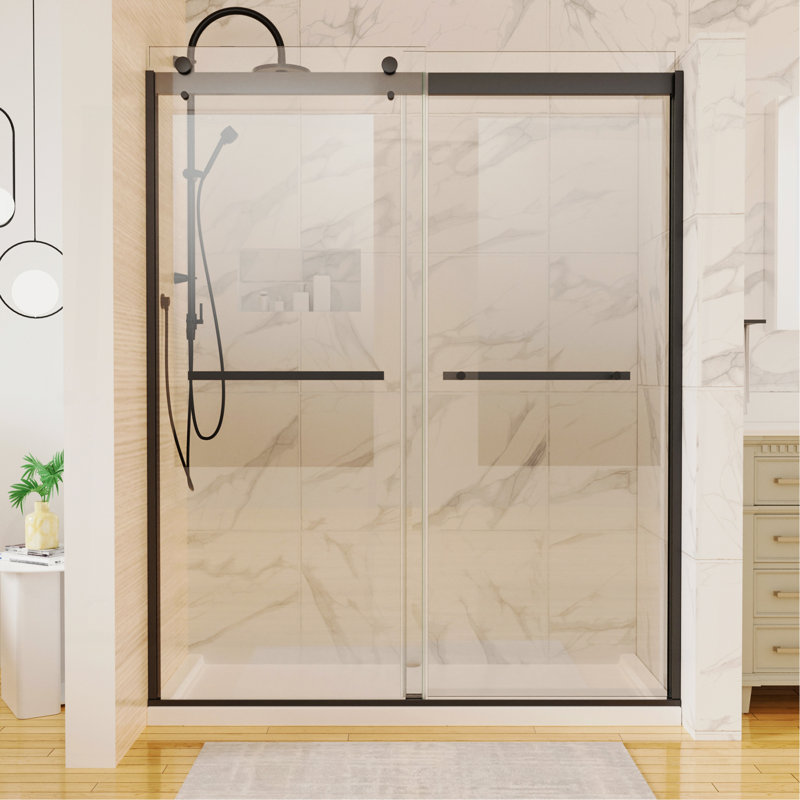 60 po X P 74 po H Porte de douche en noir mat avec 5/16 po (8 mm) Verre transparent