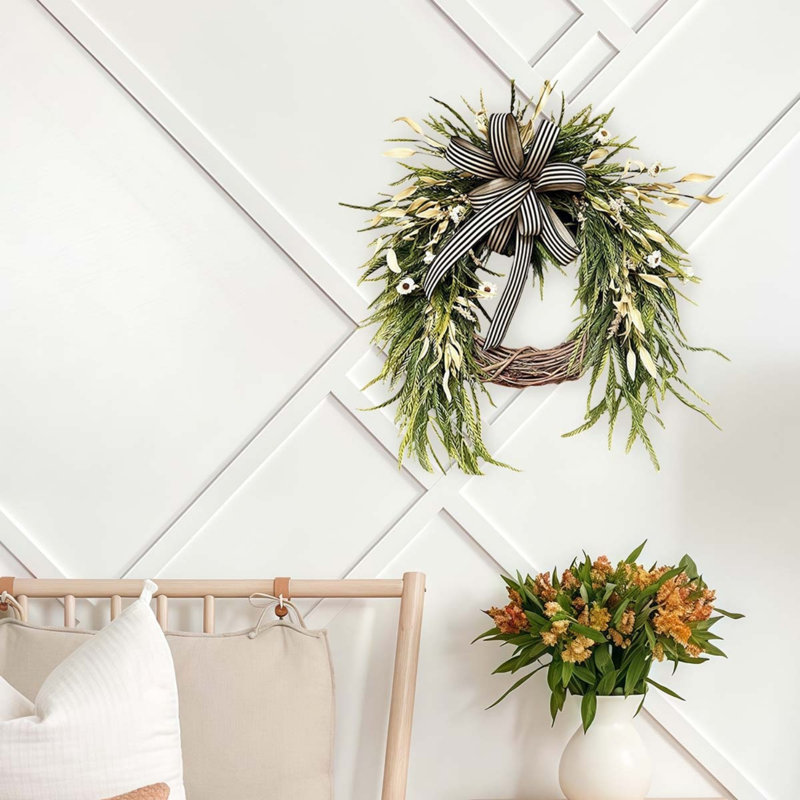 Artificial Greenery Wreath with Bow and Tulips