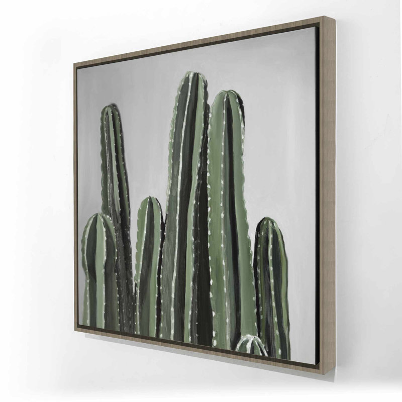 Toile encadrée avec motif floral gris cactus