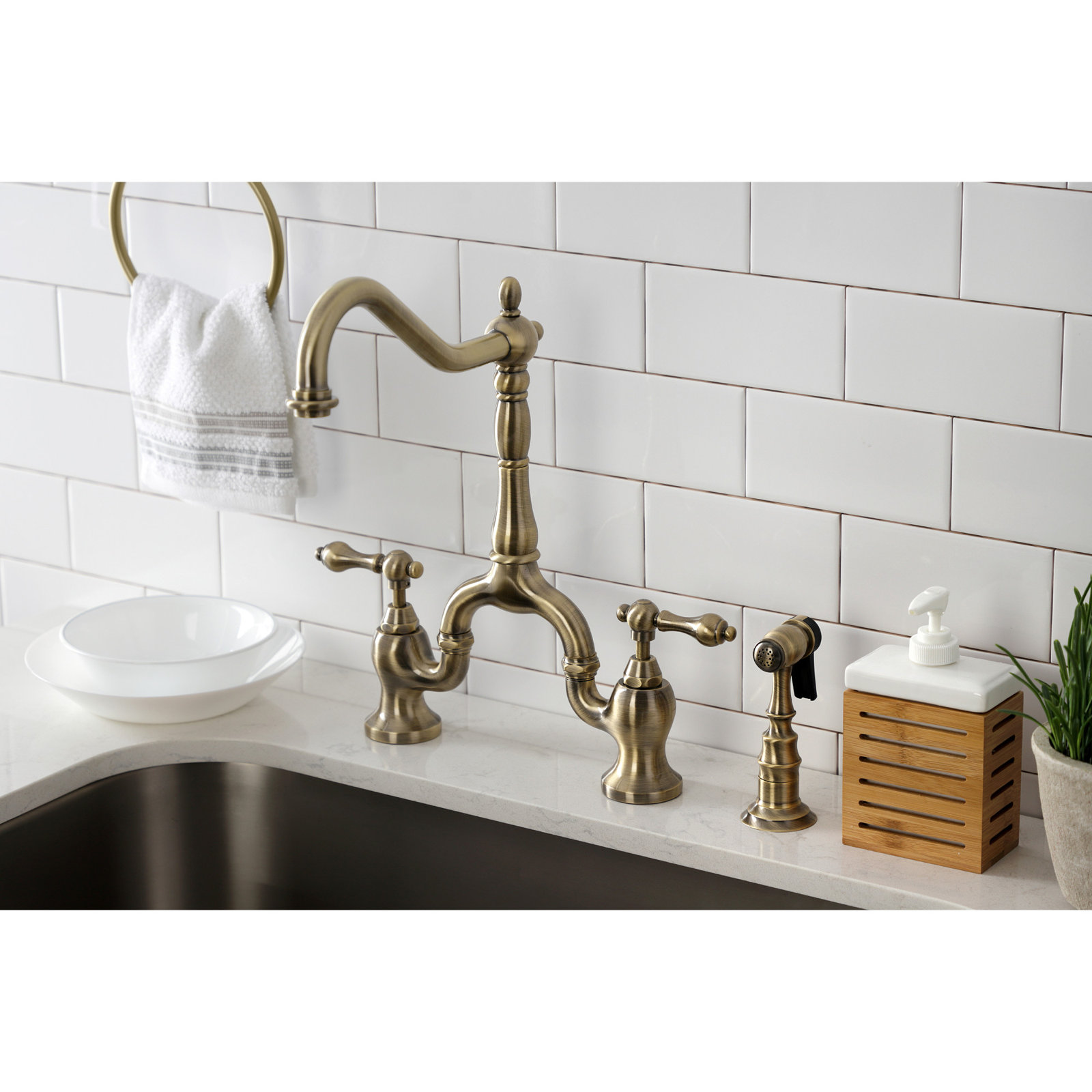 Kingston Brass English Country Bridge Faucet, Antique Brass
