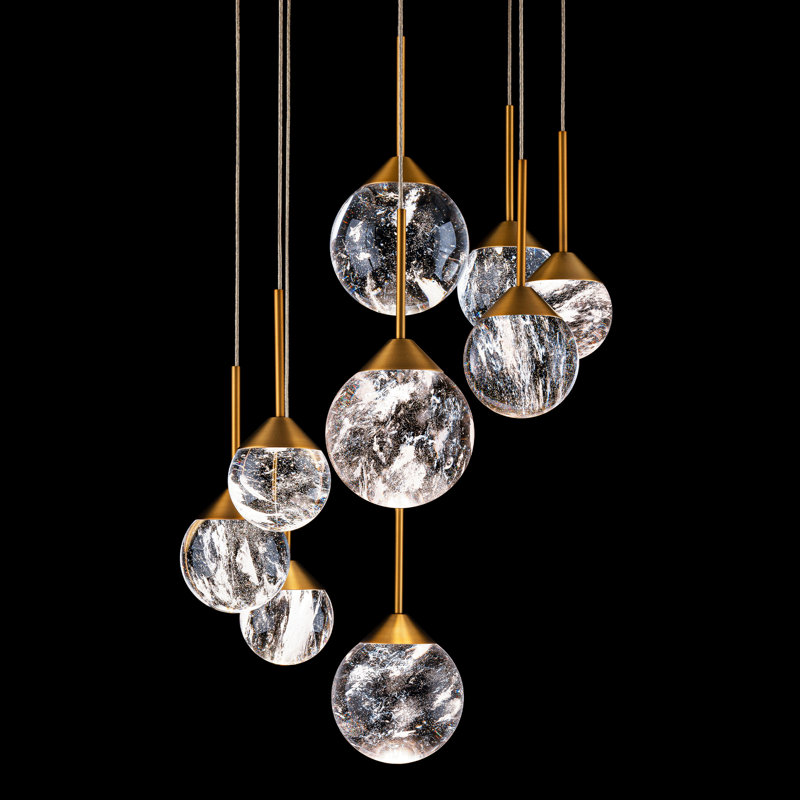 Quest 9 - Light LED Pendant, Aged Brass