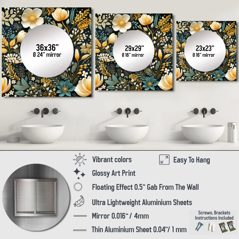 Motif floral Wanderlust Boho - grand miroir mural carré bohémien et éclectique pour chambre, 23 po x 23 po