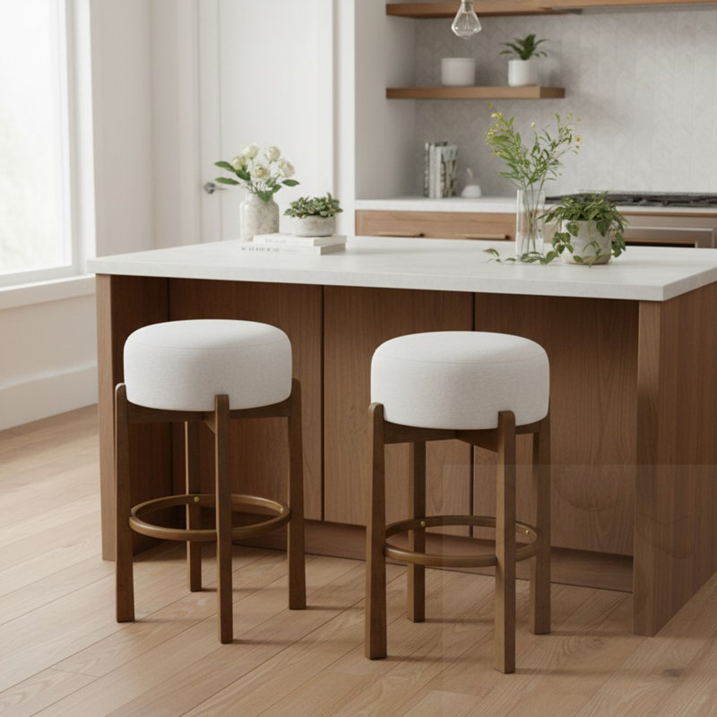 Tabouret de bar rembourré (ensemble de 2), Noyer foncé