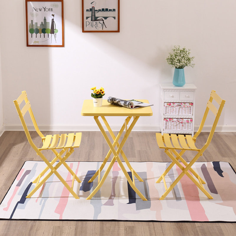 Ensemble bistro 3 pièces de table carrée pliable et chaises, Jaune