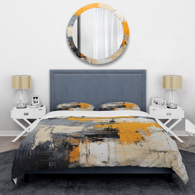 Ensemble de housse de couette gris et jaune Elegance I - Abstract Collages, Housse de couette pour très grand lit