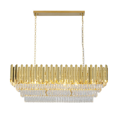 14-Light Gold Stainless Steel Chandelier With Clear Crystal Accents