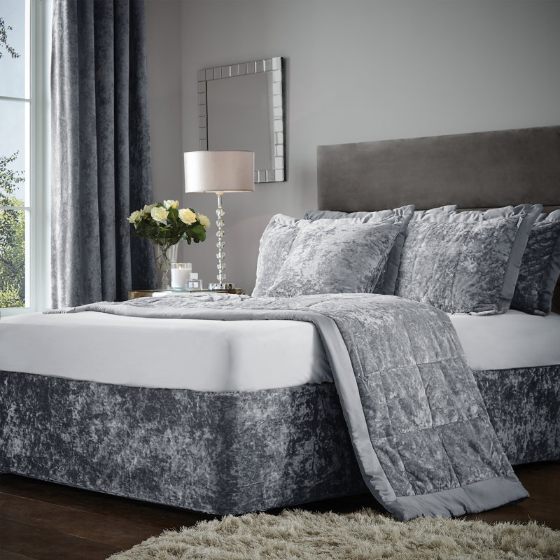 Crushed Velvet Elasticated Divan Base Wrap, Silver, 152cm H x 198cm W