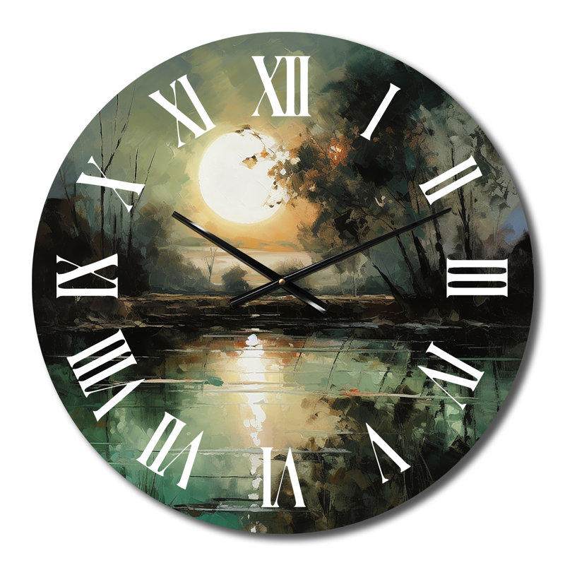 Horloge murale Mysterious Misty Sunset Over Teal Lake VI, Moyenne
