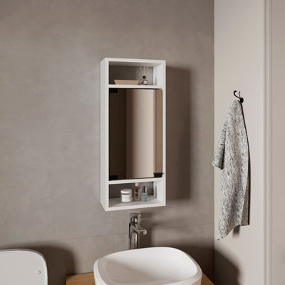 Armoire à pharmacie murale à miroir avec une porte et des tablettes de rangement intérieures Uros, blanc