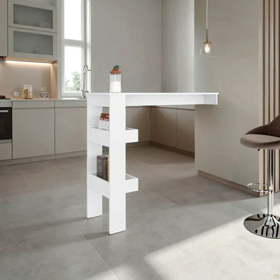 Table de bar H 43,1 po, 3 tablettes, blanc - Cuisine