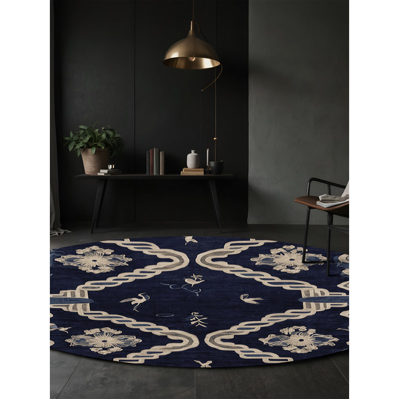 Machine Washable Gray Area Rug, Round 4'