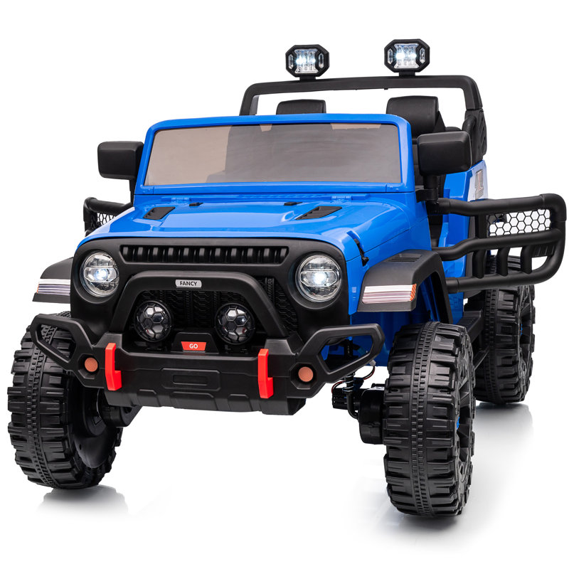 Voiture électrique 2 x 2 roues motrices pour enfants 2 roues motrices avec télécommande, Bluetooth, Bleu