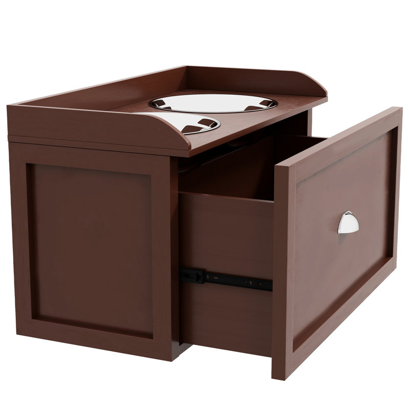 Grande station d'alimentation pour chien - 2 bols surélevés amovibles et boîte de rangement, armoire à nourriture brune avec espace spacieux pour chiens, teinte