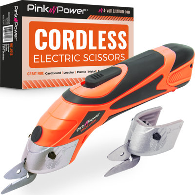 Pink Power Orange Cordless Electric Scissors – Rechargeable 4v 1500mah Battery, Ergonomic Lightweight Design, Dual Blade Heads For Fabric, Cardboard, Plastic, Crafts, Box, Sewing, Carpet, Scrapbooking