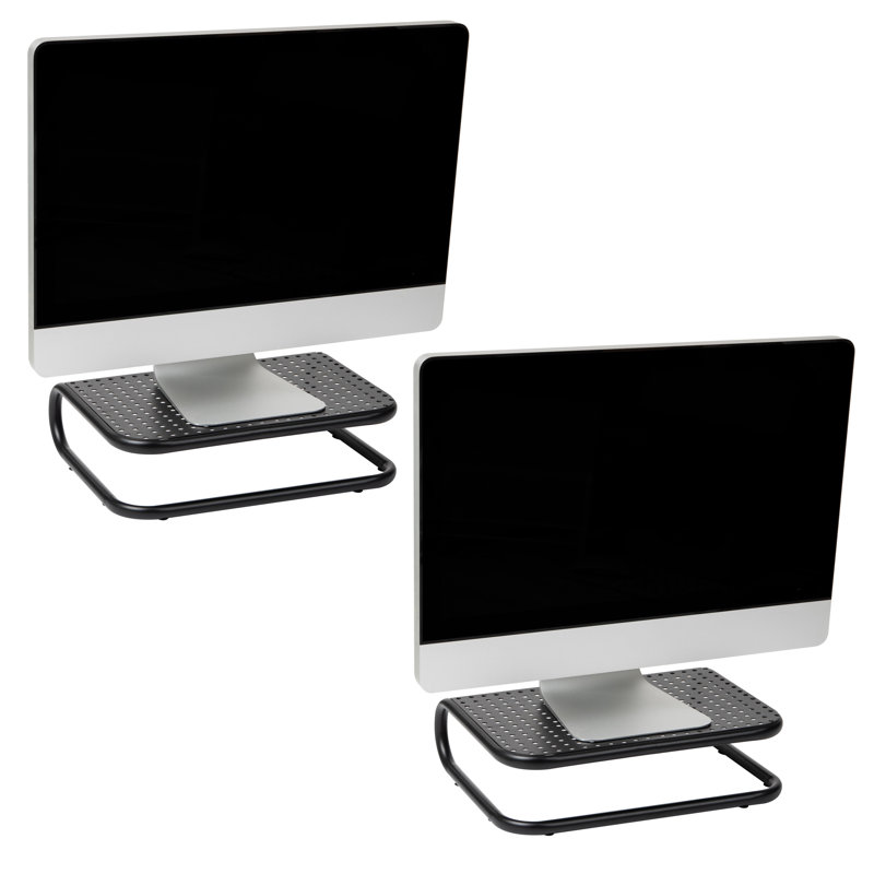 Mind Reader Monitor Stand, Ventilated Laptop Riser, Desktop Organizer, Metal, 14.25"L x 11"W x 4.25"H, 2-Pack, Black