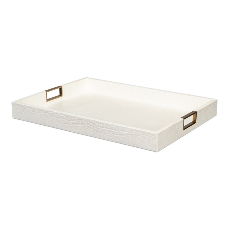 Cream Shagreen Rectangular Tray with Brass Handles