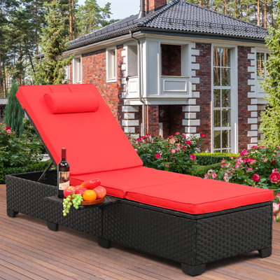Persei Outdoor Wicker Chaise Lounge with Foldable Side Table