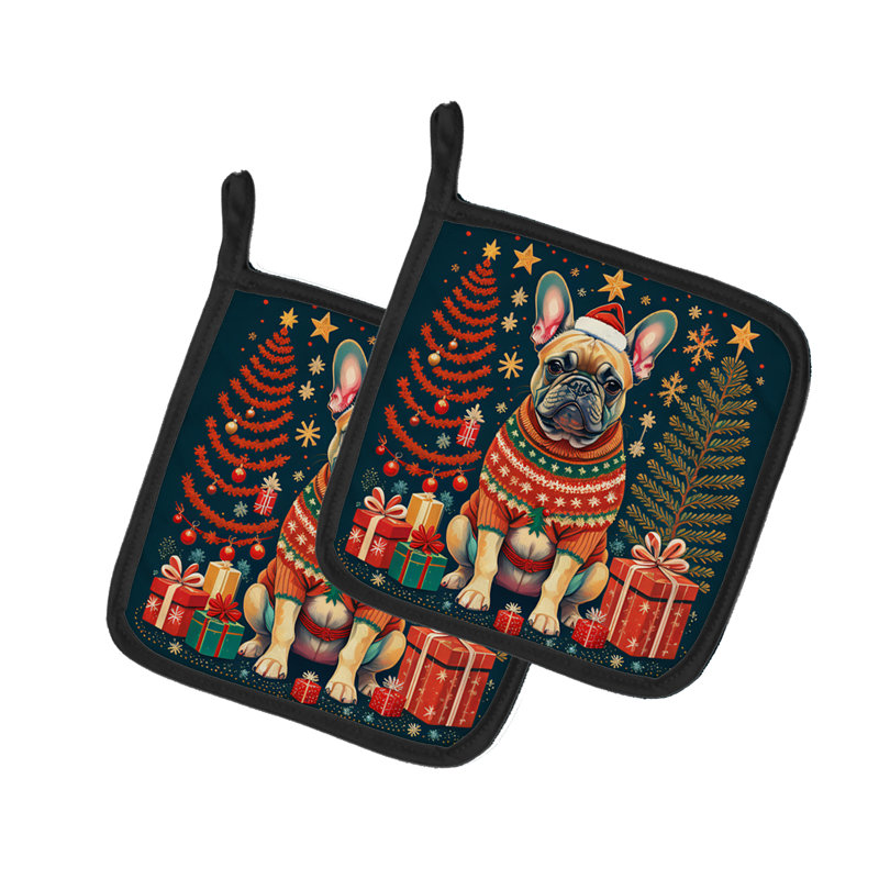 Paire de poignées de Noël fauve bouledogue français