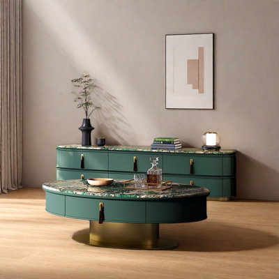 Table basse en marbre avec plateau télé