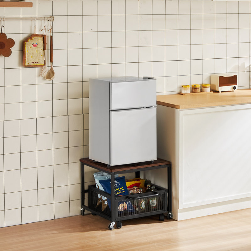 Mini Fridge Stand with Storage 198lbs Cart & Swivel Wheels, Dark Brown