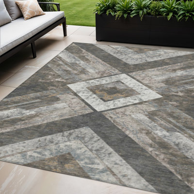 5' X 8' Brown And Gray Geometric Washable Indoor Outdoor Area Rug