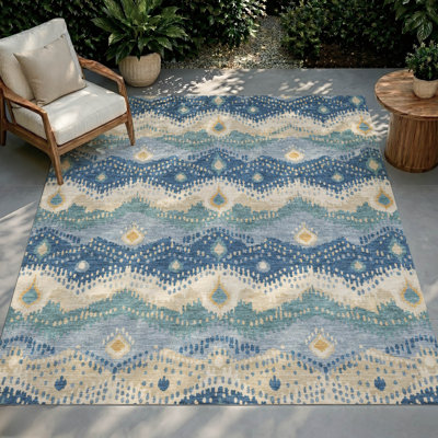 Tapis Shuana ACN3074 Ikat lavable à la machine pour intérieur/extérieur
