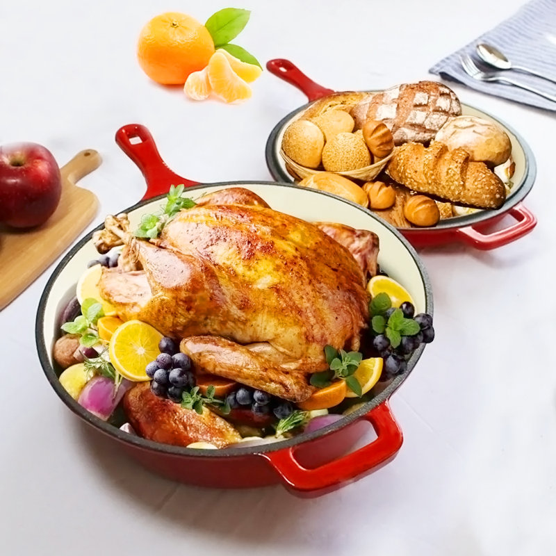 Belfry Kitchen 5.8L Cast Iron Round Braiser with Lid, Red