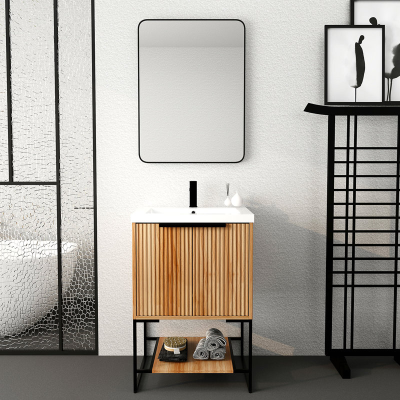 Meuble-lavabo autoportant de 24 po avec lavabo en résine BVA01124MP-1, (W99981917), Érable
