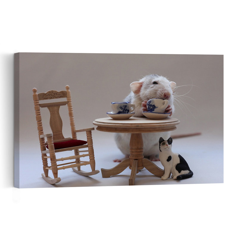 Rat Tea Party Whimsical Contemporary Cat Animal Wall Art Print - Print, 60.96cm H x 91.44cm W