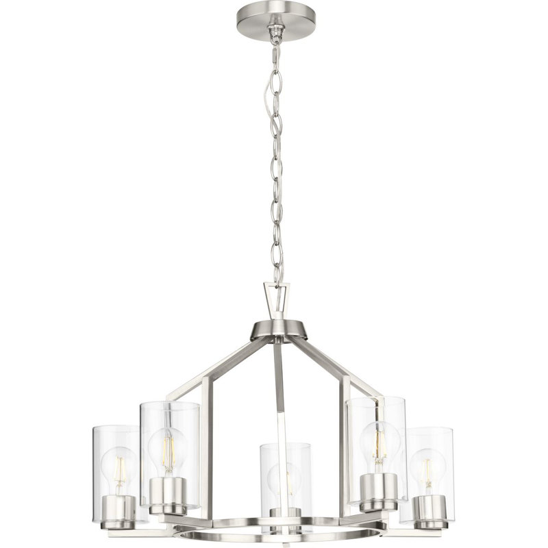 5 - Light Dimmable Geometric Chandelier, Brushed Nickel