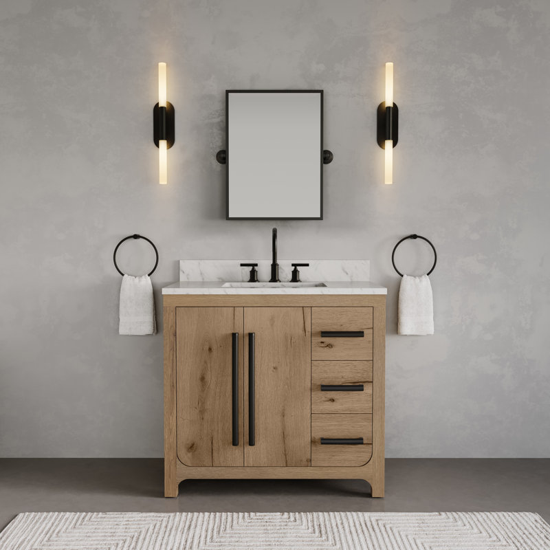 Graelyn Meuble-lavabo simple rectangulaire avec comptoir en marbre blanc de Carrare