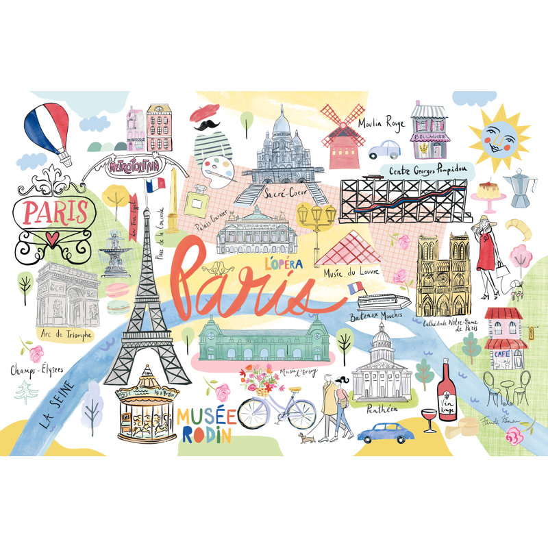 Paris Map Light by Farida Zaman - Wrapped Canvas Painting, 30cm H x 46cm W