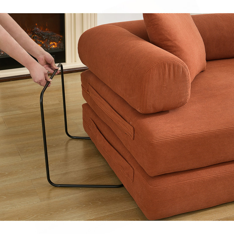 Boneless Corduroy 78.5" Folding Convertible Out Sleeper Sofa Bed, Orange