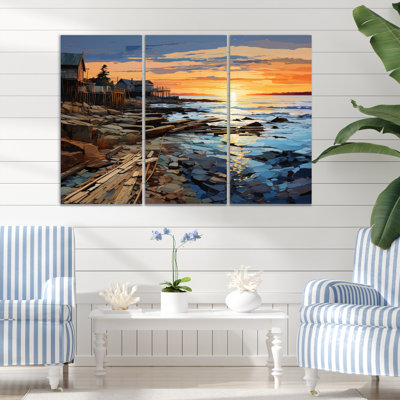 «Coastalpier Pier Pers perspective Pastoral III» sur toile, reproduction de 3 pièces