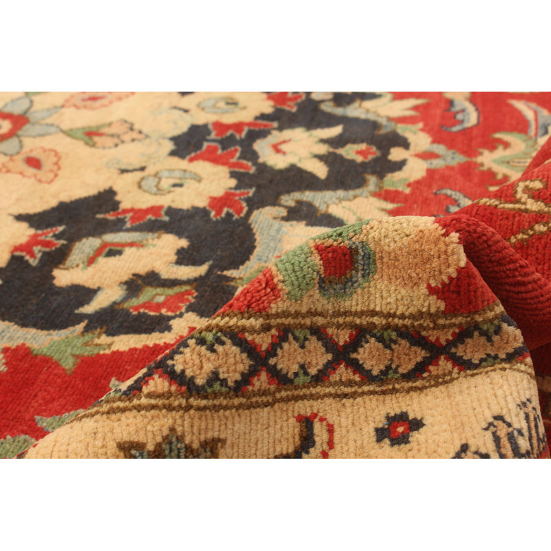 Tapis unique crème / rouge en laine noué à la main de style Ouzbék Gazni des années 2010 de 5 pi 11 po x 10 pi Kolya