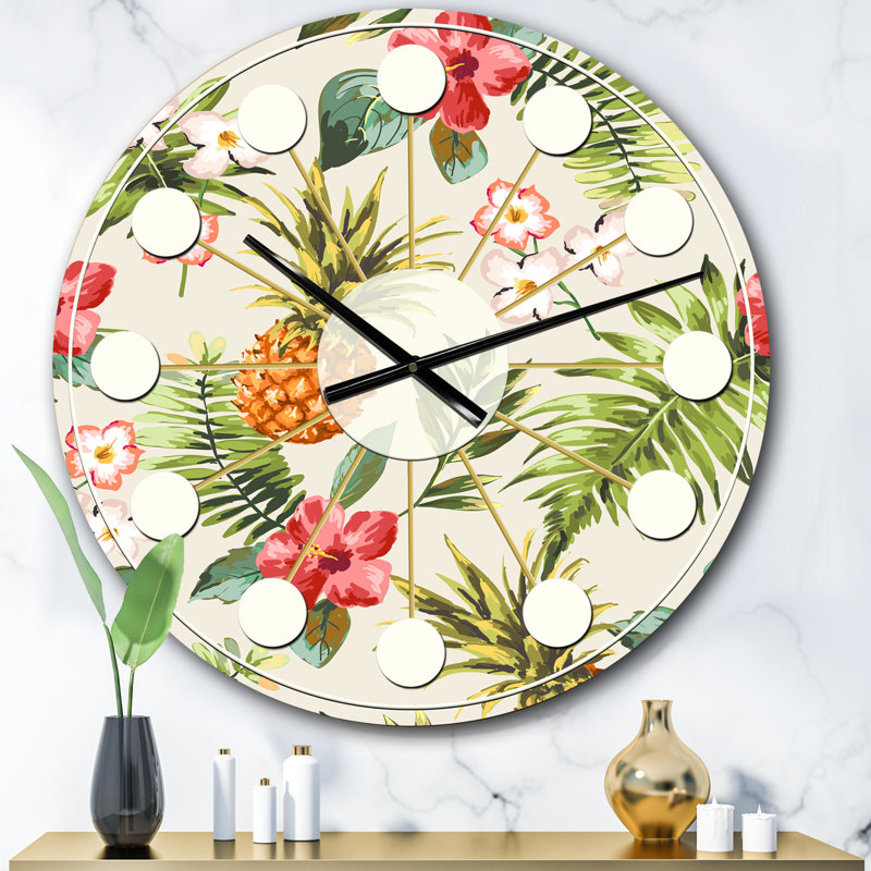 Horloge murale Pineapple Summer Bliss IV - Mid-Century, Surdimensionné