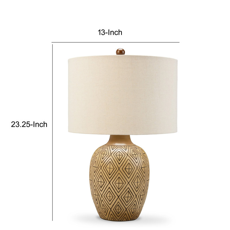 Gee 23 Inch Table Lamp Set Of 2, Ivory Drum Shade, Tan Geometric Pot Base