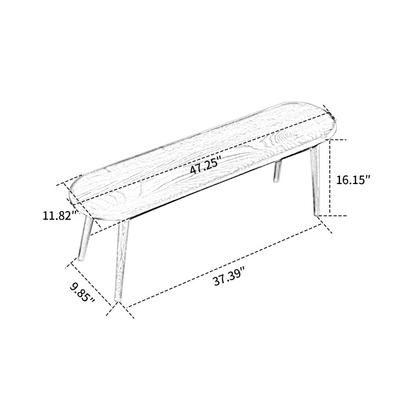 Solid Wood Bench, 16.15" H x 47.25" W x 11.82" D