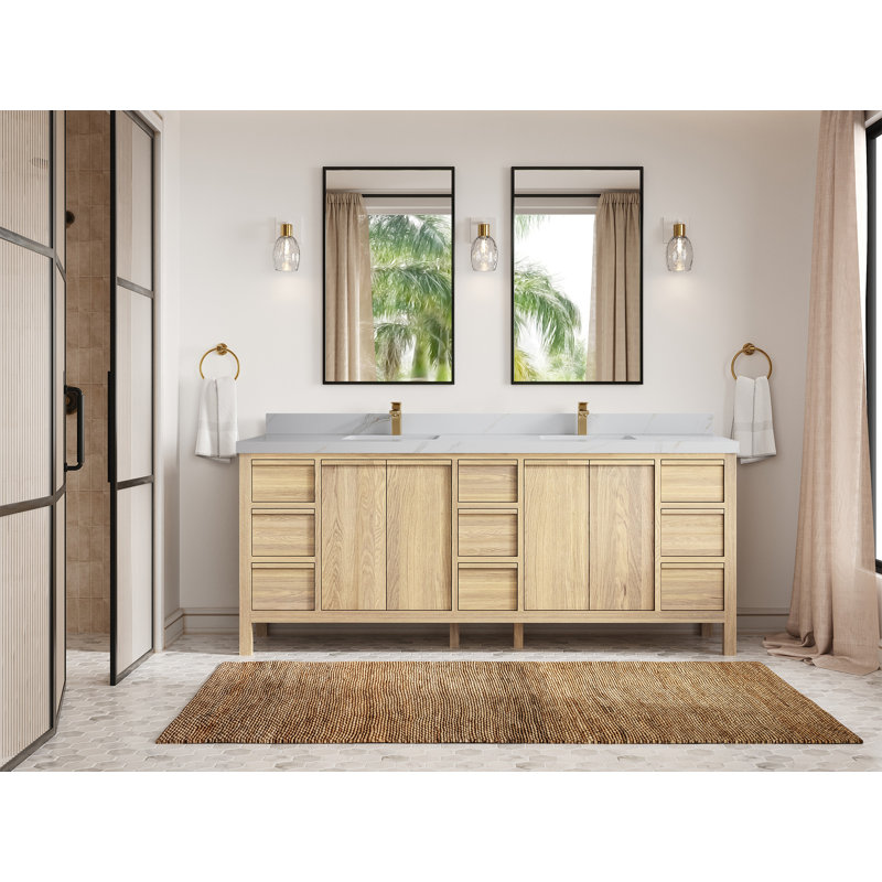 Chêne blanc Elizabeth X P 22 po D Meuble-lavabo double avec 2 po Quartz, Sienne Calacatta