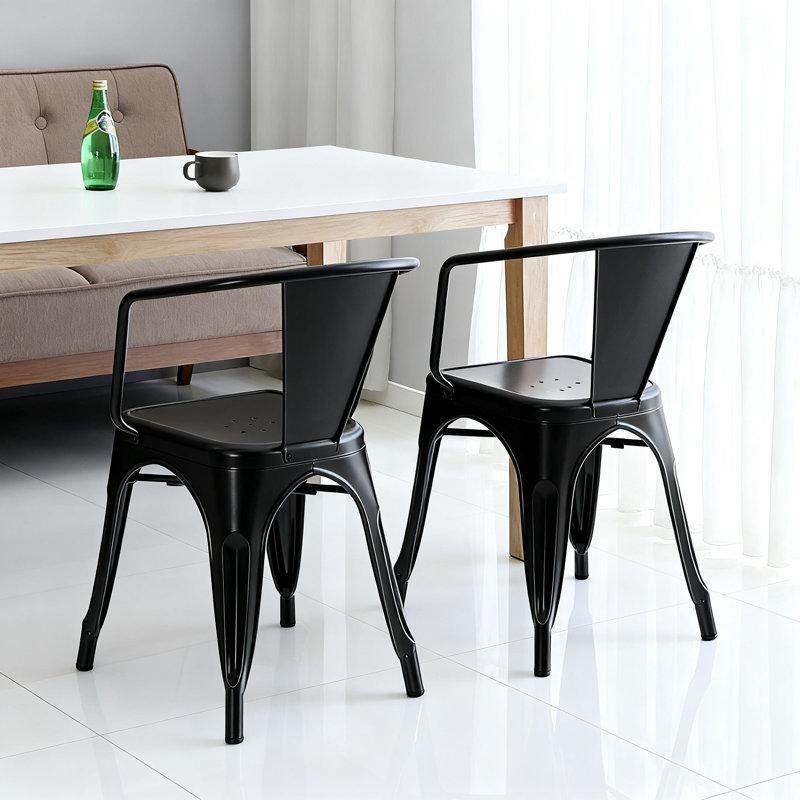 Metal Stackable Dining Chairs, 4-Pack, (Black), Black