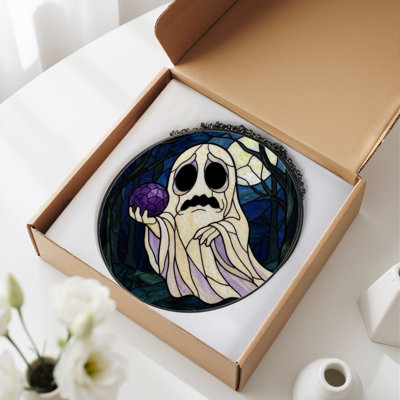 12"H Ghost Crystal Stained Glass Window Panel