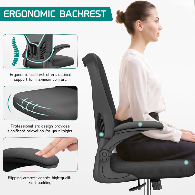 Chaise de bureau ergonomique avec siège large et accoudoirs rabattables, chaise de bureau Comfy Compute, chaise de bureau en filet
