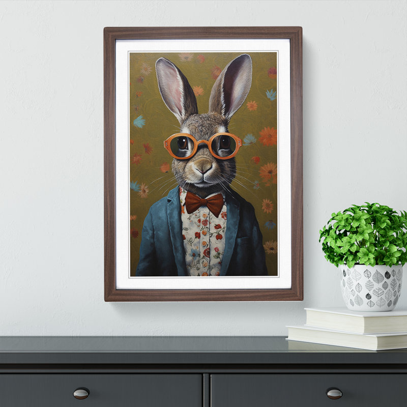 Rabbit With Glasses No.2 - Framed Print, Walnut Framed, 34cm H x 25cm W x 2cm D