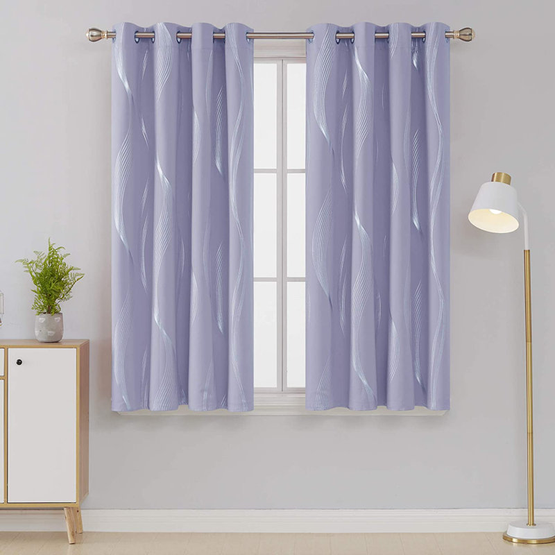 Prewett Super Soft Eyelet Room Darkening Thermal Curtains, Light Purple Wave Line, Width 117 x Drop 229cm